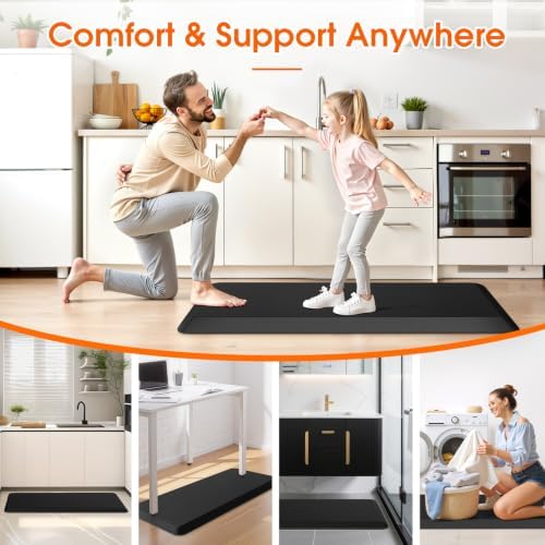 Kitchen Mat for Floor, Anti-Fatigue Mat Kitchen Rug, 17.3"x39"x0.8'', Black
