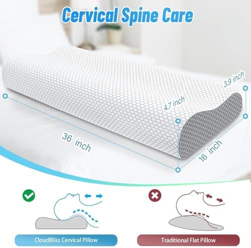 Neck Pillow for Sleeping, Ergonomic Cervical Bed Pillow, Grey King Size