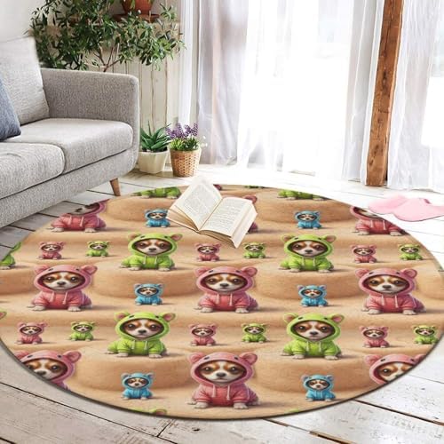 Women's Large Home Decor Mat, Soft Round Yoga Carpet, Non Slip Machine Washable Home Office Circle Rug Cute Chihuahua Puppy Dog, 24inch