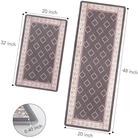 Kitchen Floor Mat Set of 2, Anti Fatigue Kitchen Mat 20"x32"+20"x47"