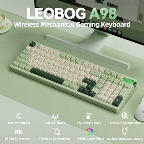 LEOBOG A98 Wireless Creamy Mechanical Gaming Keyboard with Number Pad Knob