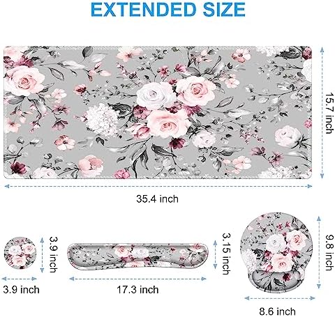 iCasso Desk Blotter for Workspace, Pink Floral 35.4"x15.7" Mousepad