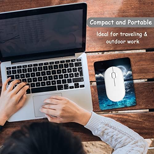 Dapesuom Small Mouse Pad, 6 x 8 Inch Thick Rubber Premium-Textured Non-Slip Portable & Washable Mini Mouse Mat for Women Wireless Laptops Keyboard Tray Gaming Work Computer Travel, Moon Over The Sea