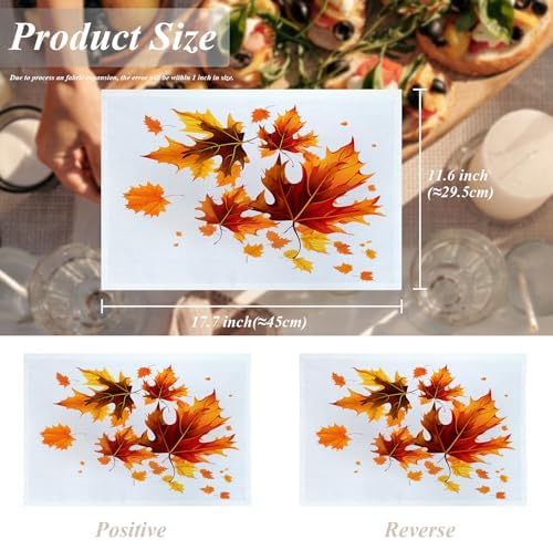 Shrahala Autumn Maple Leaves Placemats, Orange Fall Red Leaves Table Mat Linen Burlap Washable Double-Deck Heat Insulation for Dining Table Kitchen Table Set of 4 (12 x 18 inch)