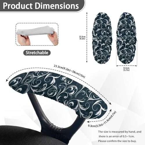 Vintage Flower Print Office Chair Armrest Slipcovers, 2 Pack Stretchable Arm Covers, Skin Friendly Washable Chair Covers