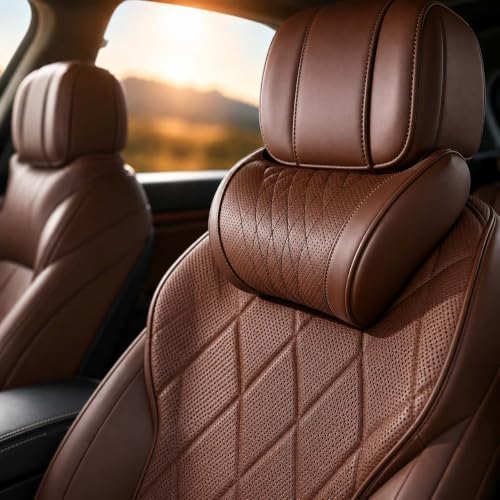 Universal Memory Foam Car Headrest Neck Pillow Adjustable Driving (Brown)