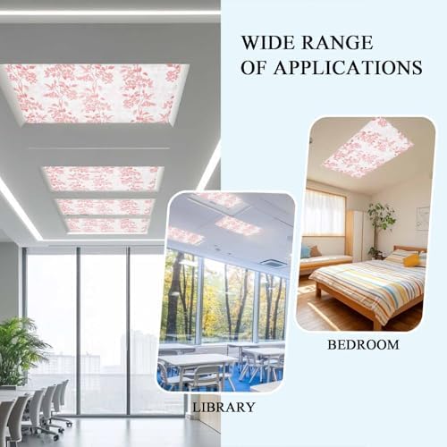 Pink Flower Leaves Magnetic Fluorescent Light Covers for Ceiling Lights 2 x 4 Feet,Grey Modern Pastel White Floral Spring Summer Office Classroom Kitchen Drop Ceiling Light Filter Covers 2 Packs