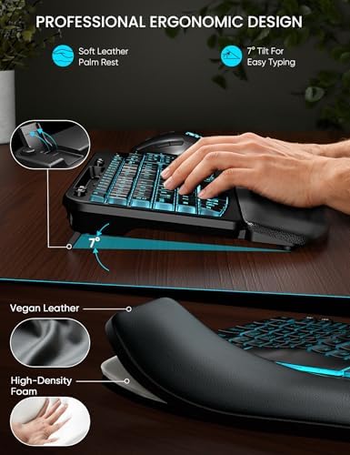 SABLUTE Wireless Keyboard and Mouse Combo, Ergonomic Wave with Wrist Rest