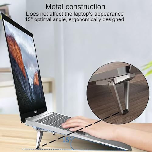 Portable Laptop Stand for Desk, Mini Foldable Laptop Riser,Anti-Slip Alloy Keyboard Stands Riser, Computer Stand Compatible with MacBook Air/Pro/Dell/HP/Lenovo/11''-17''Laptops and Keyboards (Silver)