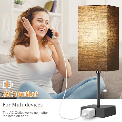 Table Lamp for Bedroom set of 2,3-Color Bedside Lamps with Pull Chain