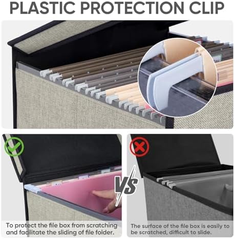 BALEINE File Organizer Box with Lid, Collapsible Hanging File Storage Box