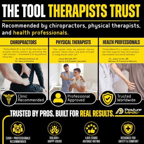 PostureMedic Original Strength Dynamic Posture Corrector for Men & Women – Active Resistance Training System for Back, Neck & Shoulder Pain Relief – Strengthen Muscles & Improve Alignment - Size L (Yellow)