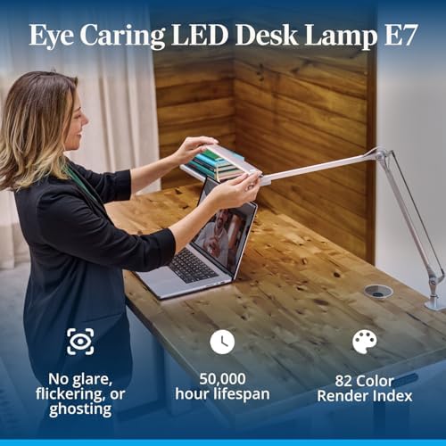 UPLIFTDESK E7 LED Desk Lamp with Clamp - Adjustable 3 Color Modes, Dimmable Black Architect Light for Standing Desk, Home Office, Dual Monitor Computer Work