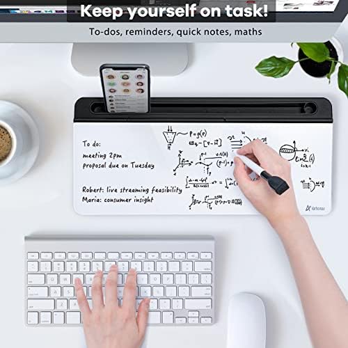 Varhomax Glass Desk Whiteboard with Storage, Desktop Organizer