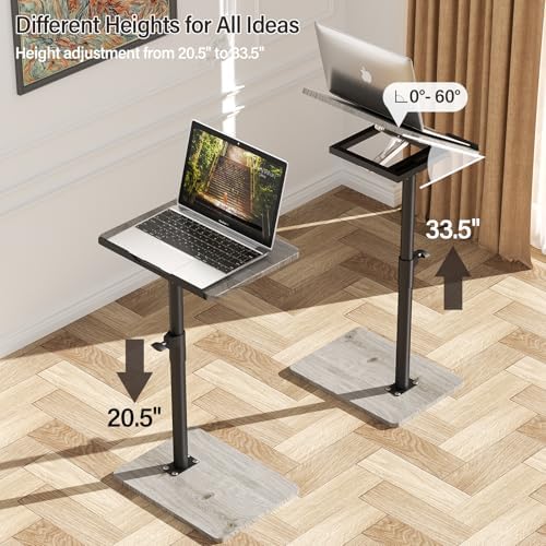 YUHFERA Sofa Armrest Tray Table for Couch - 360° Swivel Height Adjustable End for Small Spaces, Snack Side Table for Bed or Chair with Phone & Tablet Slot (Gray,Angle Adjustable)