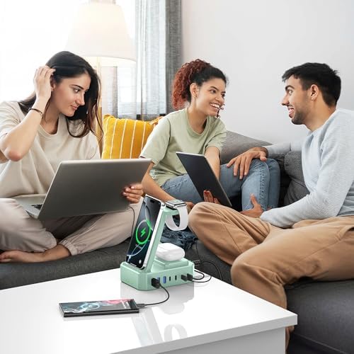 300W Charging Station for Multiple Devices Apple, Zutspzss 10 in 1 Wireless Charger for iPhone 16, GaN III USB C 65W PD Fast Charging Stand Dock for MacBook, Apple Watch&Airpods,Green