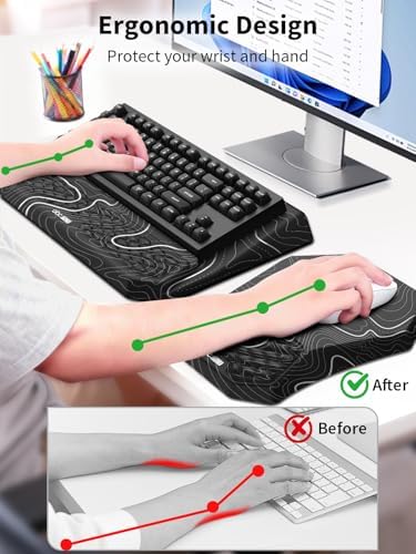 3-in-1 Ergonomic Keyboard Stand with Wrist Rest & Mouse Pad Set,Topographic