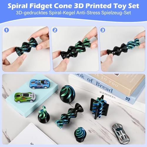 5 Pack Spinning Fidget Toys Black Green 3D Printed Desk Decor Set