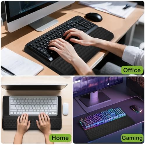 Wrist Rest with Keyboard Stand, Ergonomic Keyboard Riser Holder with Memory Foam Wrist Support Pad, Desk Cushion Easy Typing for Home Office Laptop Computer Gaming, Black