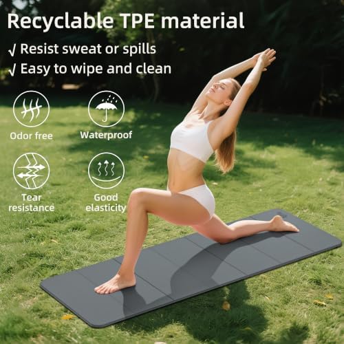 WEILA 1/2 Inch 70"x24" Foldable TPE Yoga Mat, Thick Non Slip Pilates Mat