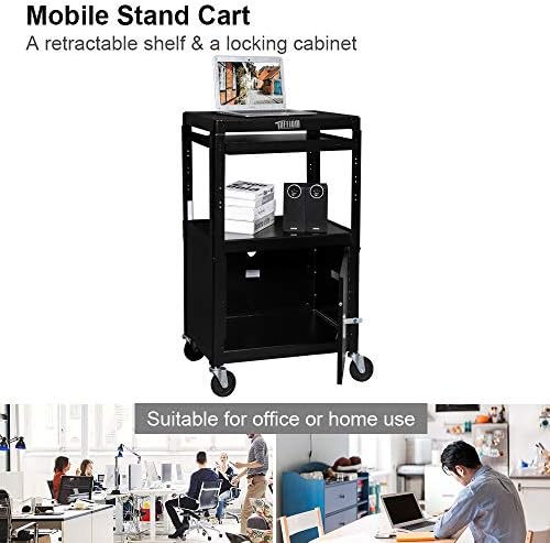 TUFFIOM AV Presentation Cart for Video Projector, Laptop Computer, Mobile Workstation Utility Media Cart for School Classroom Office, Rolling Storage Stand with Locking Cabinet Keyboard Shelf