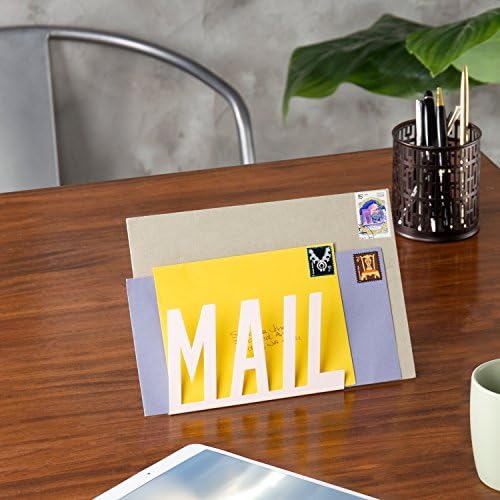 MyGift White Metal Mail Holder, Desktop Organizer with MAIL Design