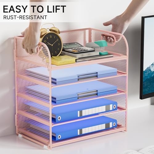 5-Tier Stackable Paper Organizer with Handle, Pink