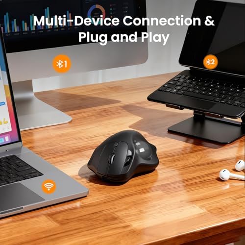 SABLUTE MAM2 Wireless Trackball Mouse Ergonomic with 5 Levels DPI-Grey Ball