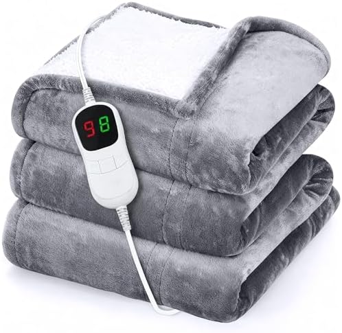 GENIANI Heated Blanket Electric Throw 50"x60" – Safe Electric Heating Blanket with Auto Shut-Off & Overheat Protection, 10 Heat Settings, Washable Heated Throw for Couch, Bed, Office & Dorm