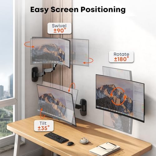 Monitor Wall Mount for 17''-32''-inch Screens - 30.28'' Extra Long Single Wall Mount Monitor Arm, Full Motion VESA Wall Bracket,75/100mm, Hold up to 19.8lbs, Black