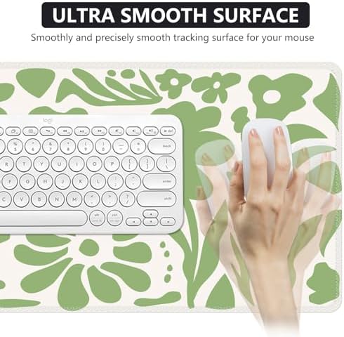 iCasso Desk Mat, Desk Matt for Desktop, Cute Desk Pad Mat, Green Flowers