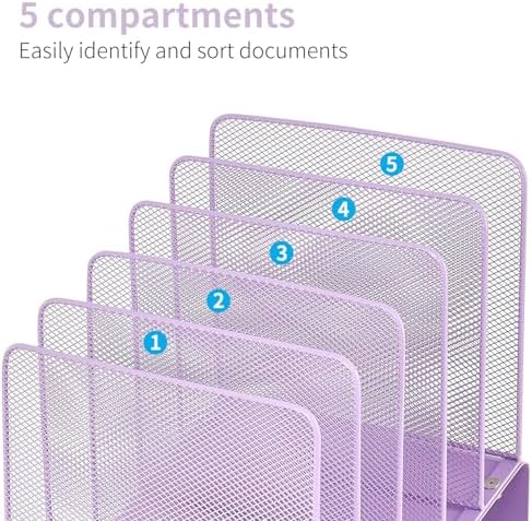 LEKETREE Purple File Organizer for Desk, Desk Organizer with 5-Section Vertical File Rack, File Folder Organizer (Purple)
