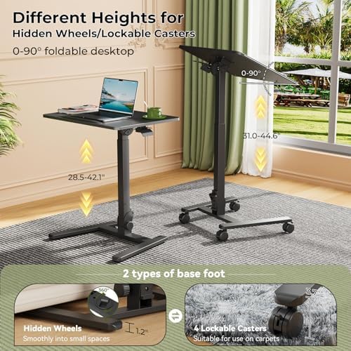 Gibbon Mounts 90° Folding Standing Desk, Portable Laptop Cart with Wheels