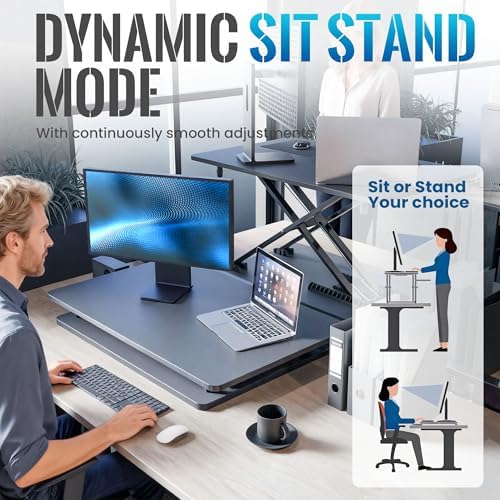 Standing Desk Converter, 25.16" × 15.75" Height Adjustable Laptop Stand for Desk, Sit Stand Monitor Stand, No Assembly Required for Home and Office Use (Black)