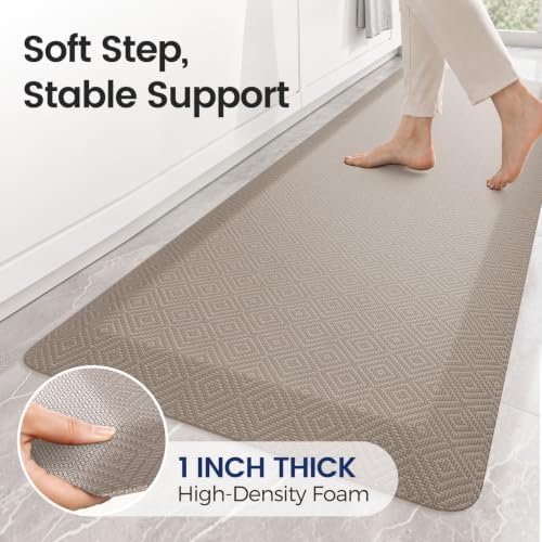 1" Extra Thick Anti Fatigue Kitchen Mats for Floor Standing Desk Mat, Khaki