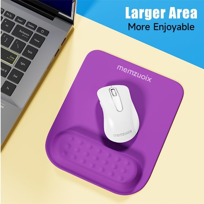 memzuoix Purple Ergonomic Mouse Pad with Wrist Rest Support,Premium Memory Foam Cushioning for Pain Relief, Non-Slip PU Base - Perfect for Laptop, Computer, and Home Office