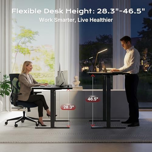 Huuger 71 x 30 Large Electric Standing Desk, Height Adjustable Computer Desk, 29.5" Deep Desktop, Stand up Gaming Office Table with 2 Hooks, 3 Preset Heights, for Home Office, Black
