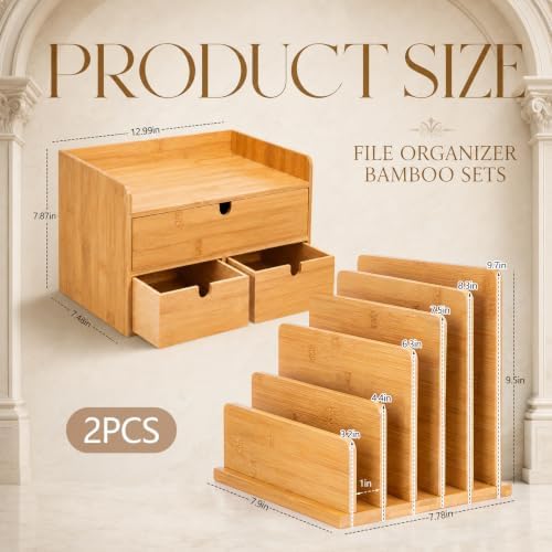 Gilprop 2 Pcs Bamboo Desk Organizer and Desk File Mail Organizer Countertop