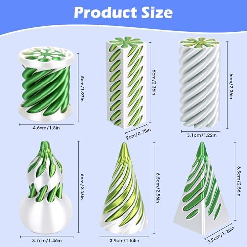 6 Pack 3D Printed Spiral Cone Fidget Toys Green Desk Relief Set