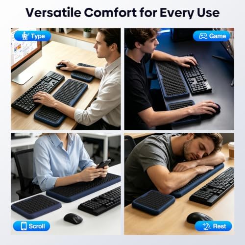 MEKASS Extra Large Wide Wrist Rest Set for Keyboard and Mouse, Ergonomic Memory Foam Wrist Support with Non-Slip Silicone Base, Pain Relief, Desk Cushion for Office, Work, Gaming