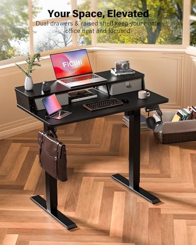 FiCiHi 40x24 Inch Electric Standing Desk, 2 Drawers, Adjustable Height Desk