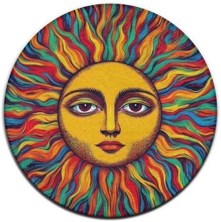 Home Decor Non Slip Kitchen Office Circle Rug, Machine Washable Modern Round Area Rug, Room Sofa Yoga Soft Round Carpet Trippy Sun Art, 60inch