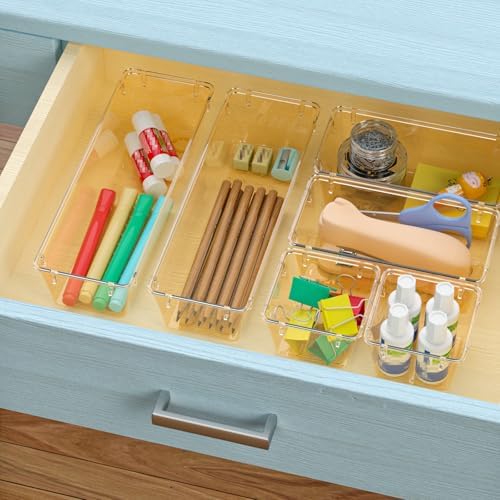 6 Pack Clear Drawer Organizer Set, Drawer Storage Trays, Storage Bins