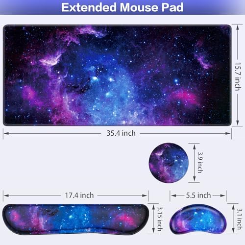 Mouse Pad Galaxy with Wrist Rest, 4-in-1 Large Mousepad Keyboard