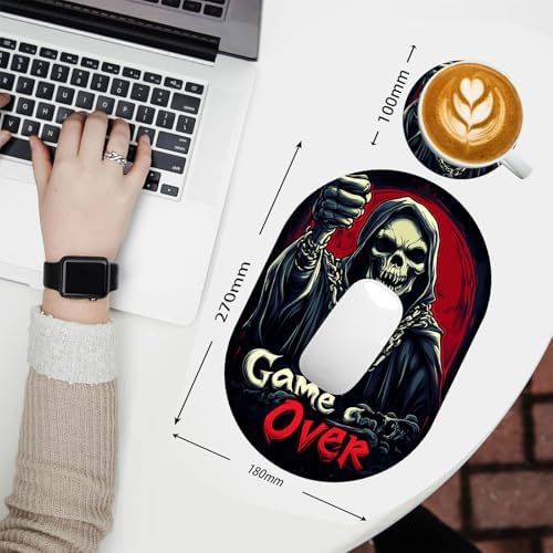 Small Mouse pad, Portable, Waterproof Non-Slip Rubber Bottom, Suitable for Wireless Mouse, Laptop Keyboard Tray for Both Men and Women, Office Travel 7.1x10.6in，Cool Skull