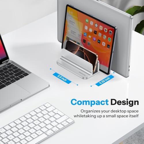 OMOTON 3-Slot Multiple Vertical Laptop Stand, Fits MacBook, Bright Silver