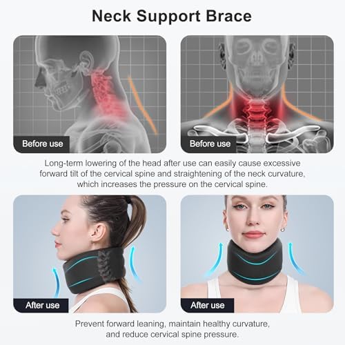 CozyHealth Neck Brace for Neck Pain and Support, Soft Neck Support Relieves Pain & Pressure in Spine for Women & Men, Wrap Align Stabilize Vertebrae Foam Cervical Collar for Sleeping (Black, M, 3.5" Middle Height)
