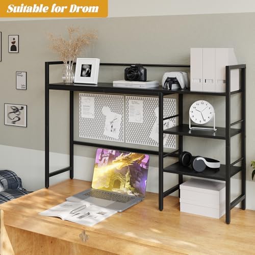HavenlyYouth Desk Shelf, 45.4 Inch Wood Desk Organizer Shelf for Computer Monitor, Desk Hutch Storage, Desktop Shelf for Top of Desk, 3 Tier Desktop Bookshelf for Home Office Dorm, Black