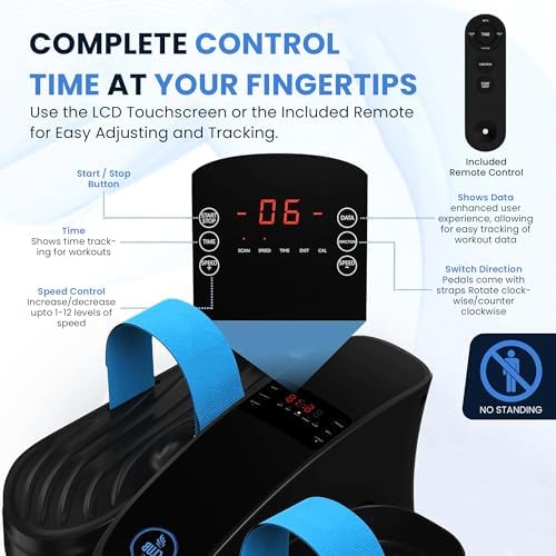 Under Desk Elliptical Machine, Electric Leg Exerciser for Seniors & Adults, Quiet Portable Seated Pedal Exerciser with Remote Control, LCD Display, 12 Speed Auto & Manual Modes