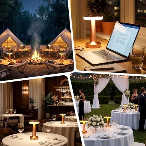 Riakrum 2 Pcs LED Cordless Table Lamp Bulk Rechargeable,Rose Gold